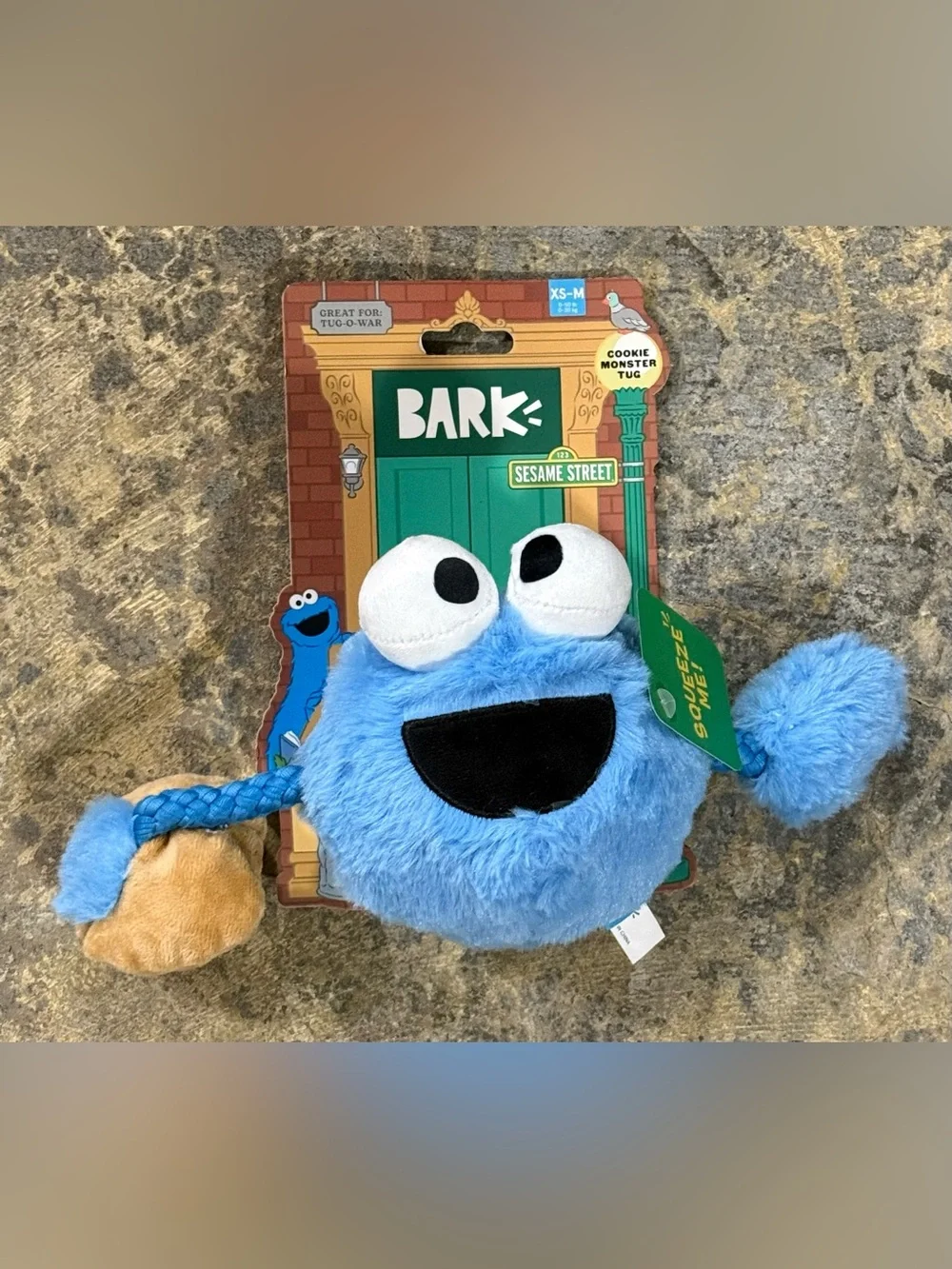 Bark Sesame Street Cookie Monster Blue Plush Tug Toy - NWT
